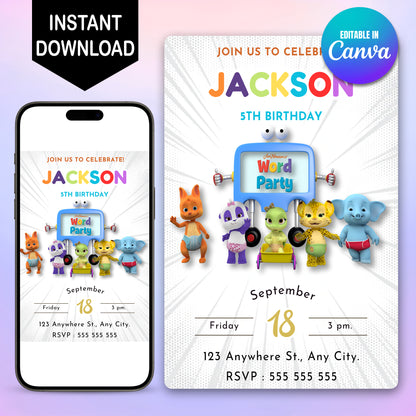 Word Party Birthday Invitation - CreativeRino