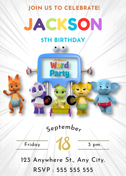 Word Party Birthday Invitation - CreativeRino