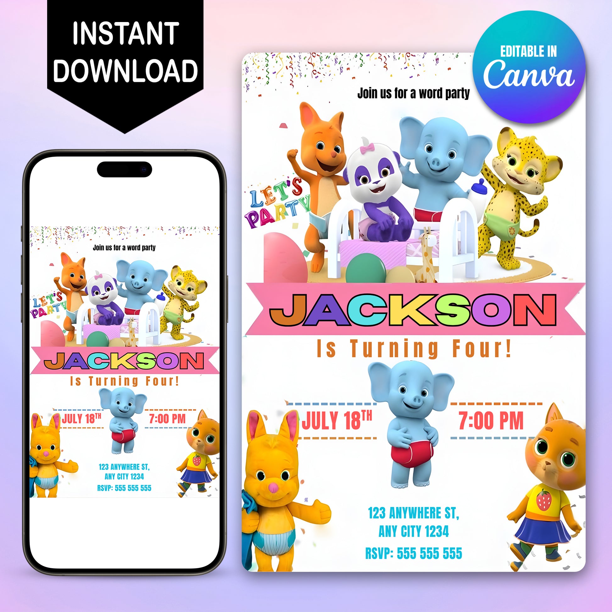 Word Party Kids Birthday Party Invitation - CreativeRino