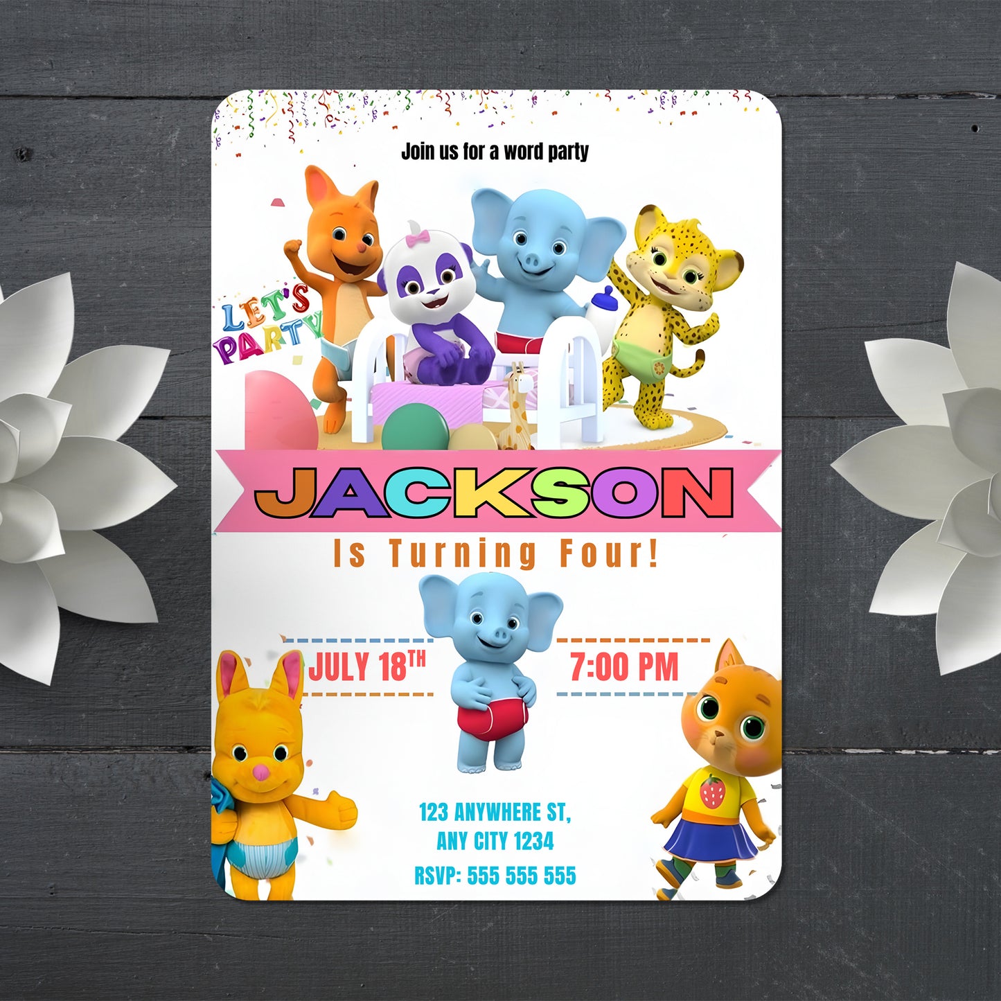 Word Party Kids Birthday Party Invitation - CreativeRino