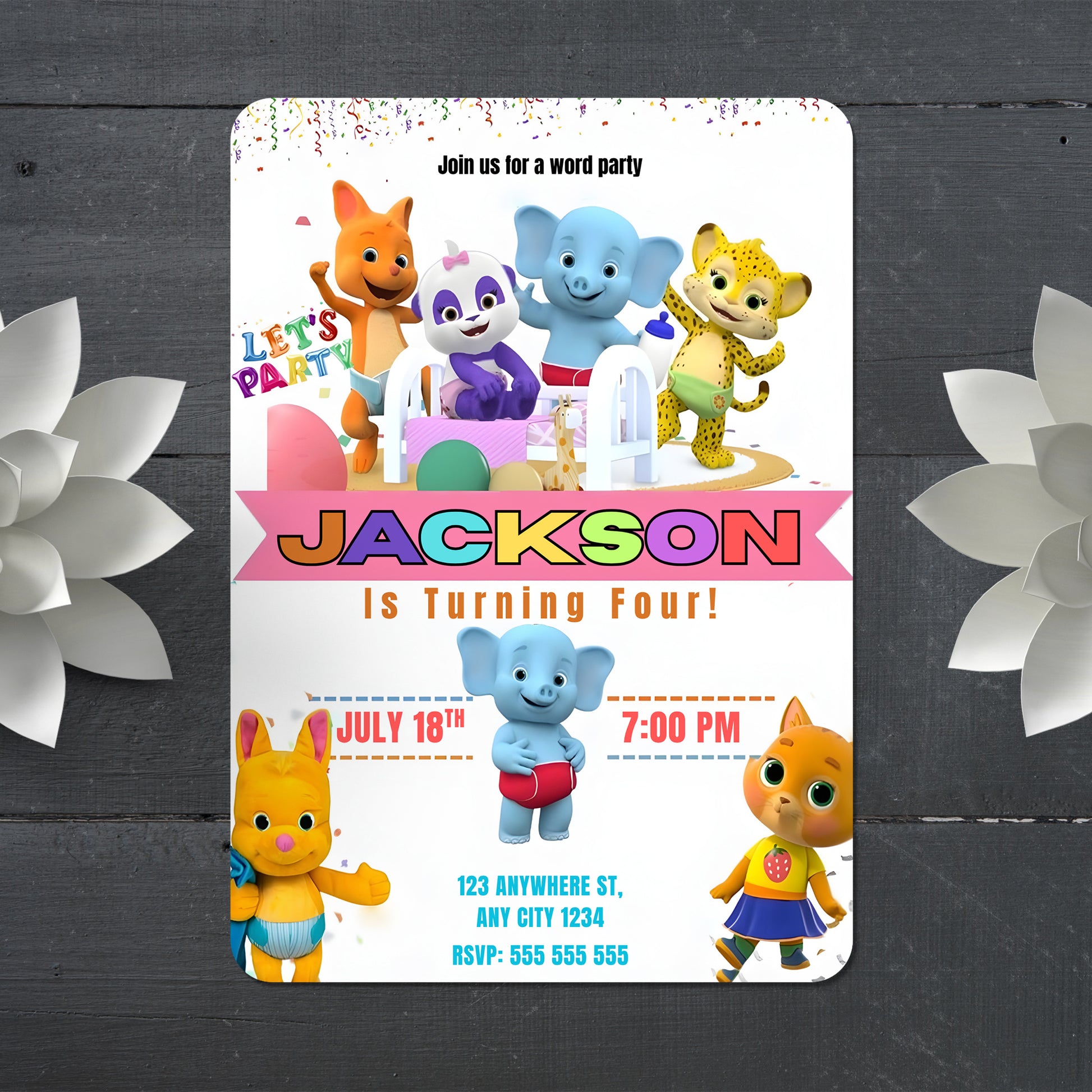 Word Party Kids Birthday Party Invitation - CreativeRino