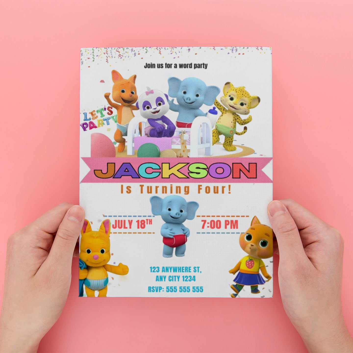 Word Party Kids Birthday Party Invitation - CreativeRino