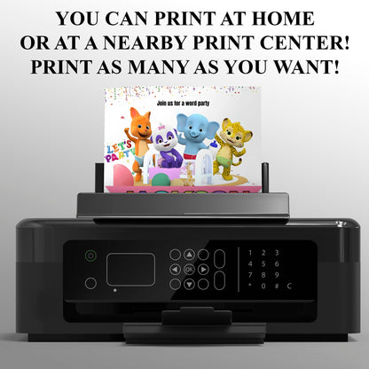 Word Party Kids Birthday Party Invitation - CreativeRino
