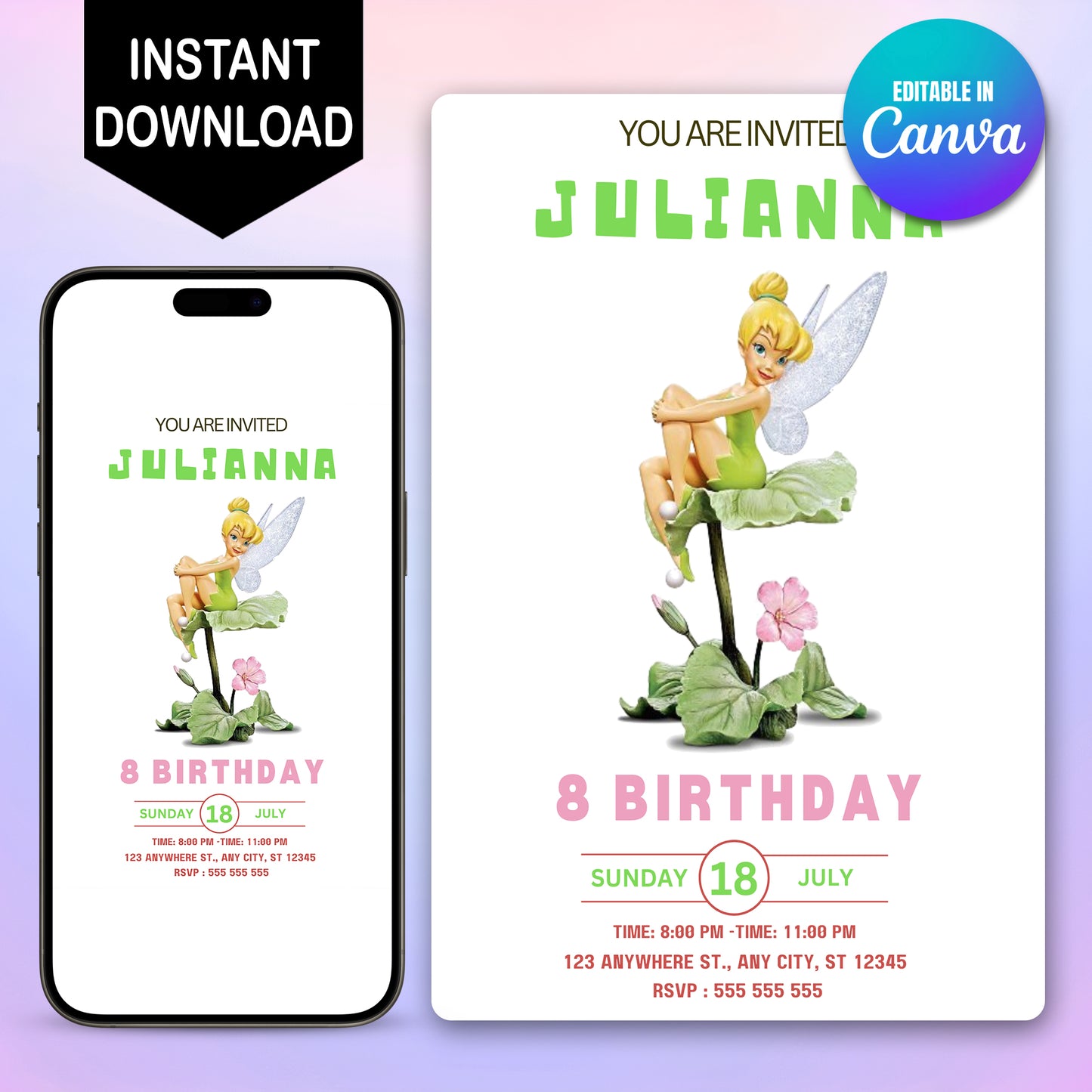 Editable Tinker Bell Birthday Invitation - CreativeRino
