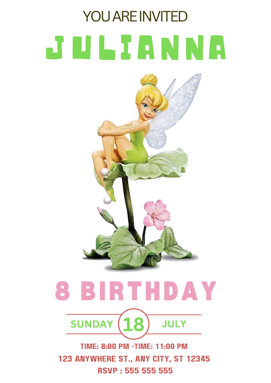 Editable Tinker Bell Birthday Invitation - CreativeRino