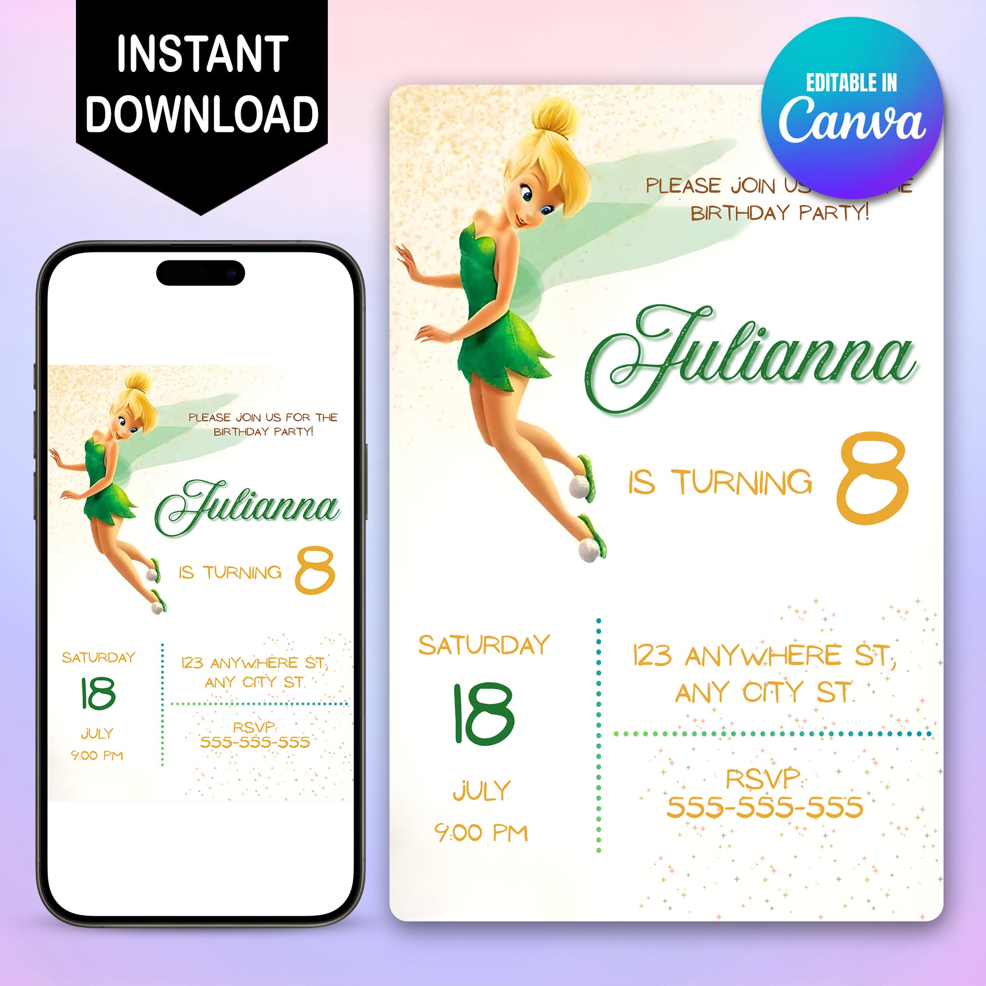 Printable fairy Tinkerbell fairy Birthday Invitation - CreativeRino