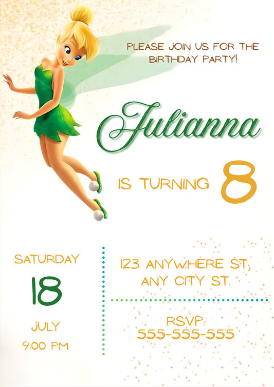 Printable fairy Tinkerbell fairy Birthday Invitation - CreativeRino