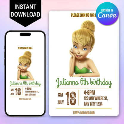 Fairy Tinkerbell Birthday Party Invitation - CreativeRino