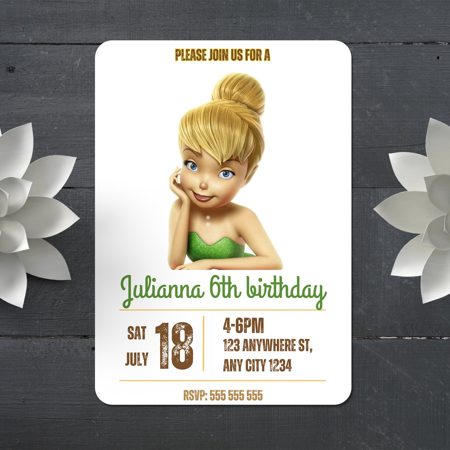 Fairy Tinkerbell Birthday Party Invitation - CreativeRino