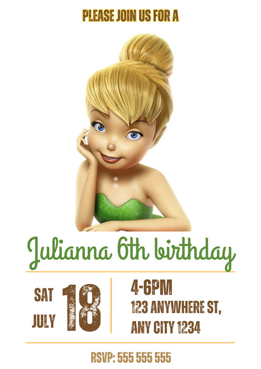 Fairy Tinkerbell Birthday Party Invitation - CreativeRino