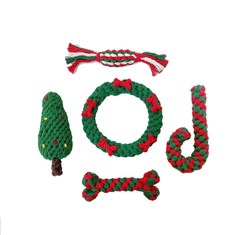 Christmas Pet Gift Set: Hand-Woven Cotton Rope Dog Toys | Teeth Grinding & Bite Resistant eprolo