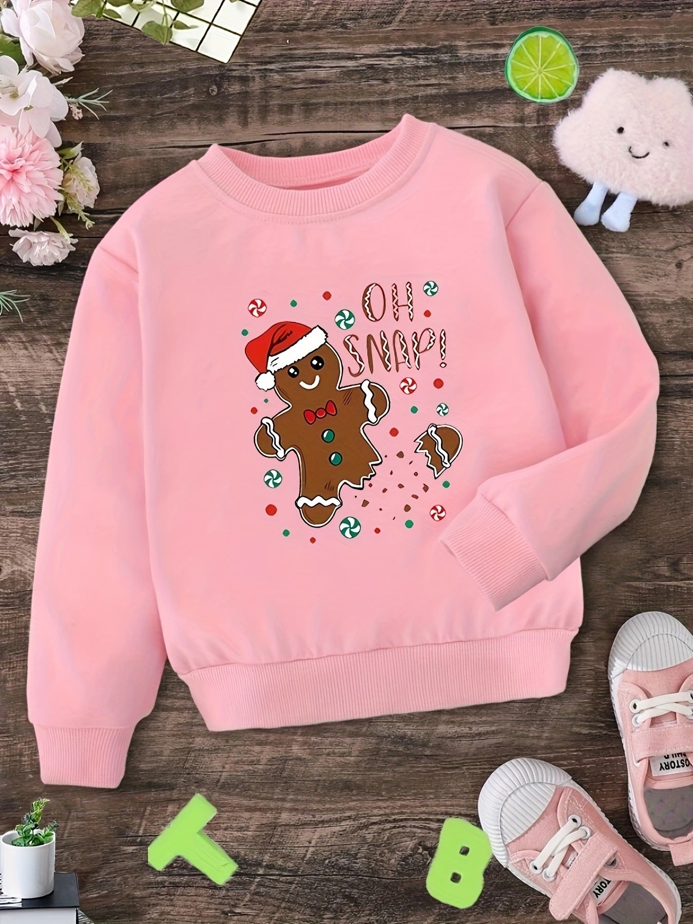 Toddler Girl Gingerbread Graphic Crew Neck Sweatshirt | Cute Christmas Cookie Pullover | Kids Holiday Party Jumper