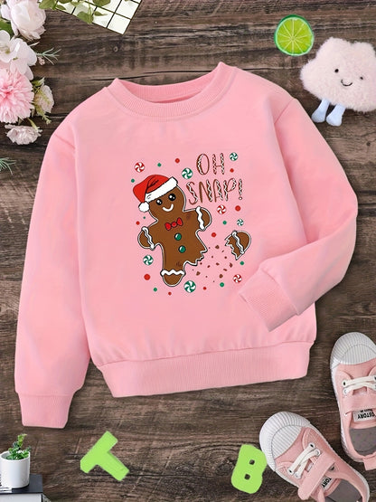 Toddler Girl Gingerbread Graphic Crew Neck Sweatshirt | Cute Christmas Cookie Pullover | Kids Holiday Party Jumper