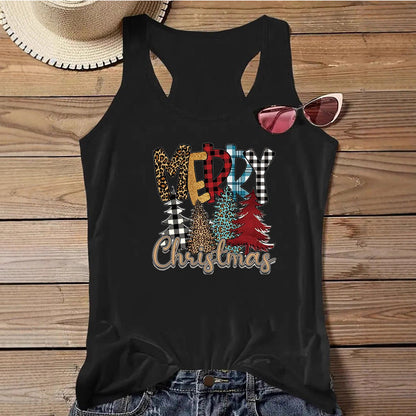 Women's Christmas Print Tank Top | Festive Racerback/Flowy Sleeveless Shirt | Tropical Holiday or Workout Top eprolo