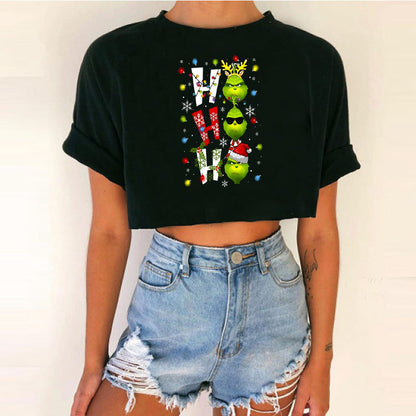 Spicy Girl Christmas Crop Top T-Shirt | INS Style Short Sleeve Round Neck | Trendy Festive Night Out Basic eprolo