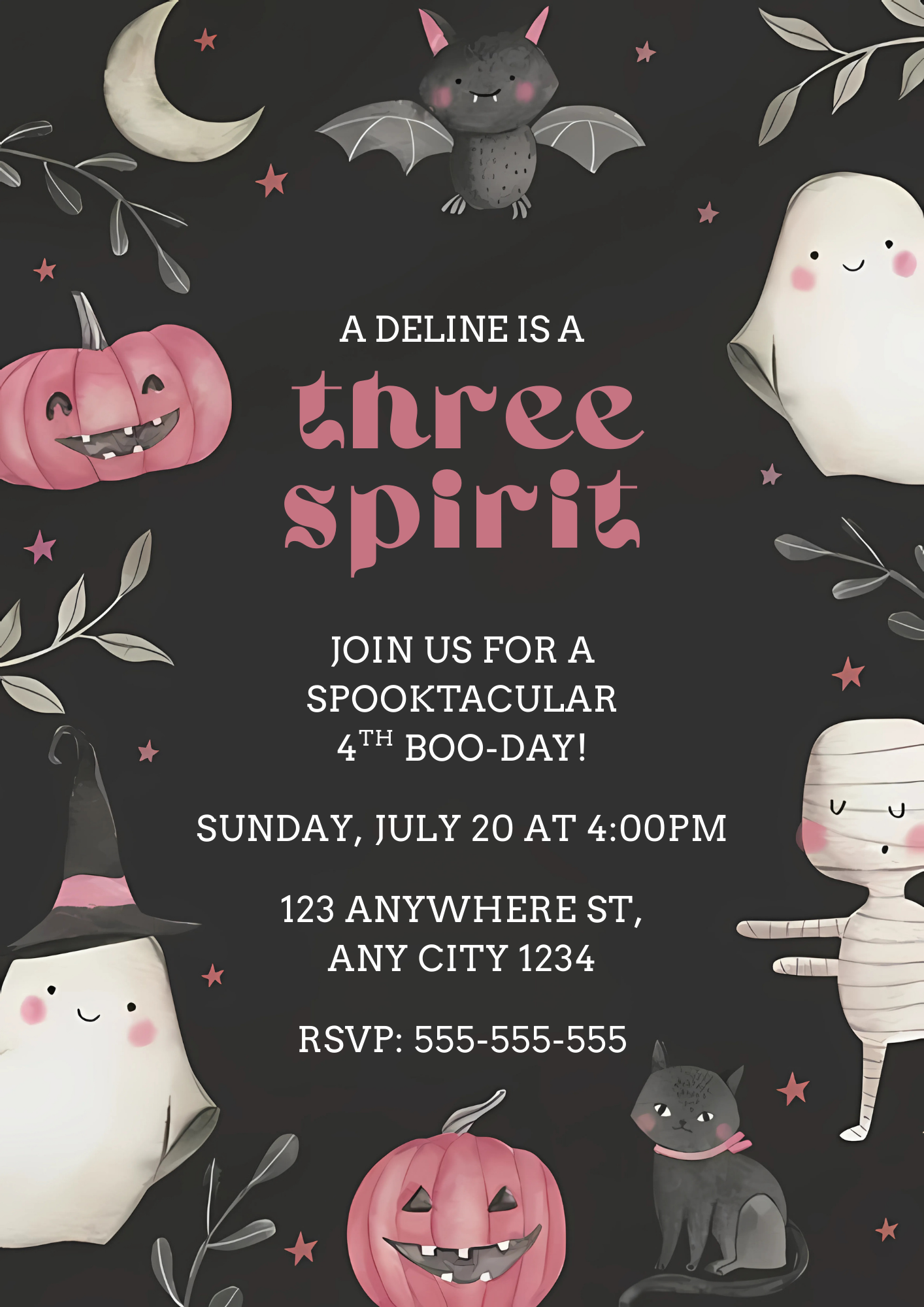 Three Spirit Halloween Ghost Birthday Invitation - CreativeRino