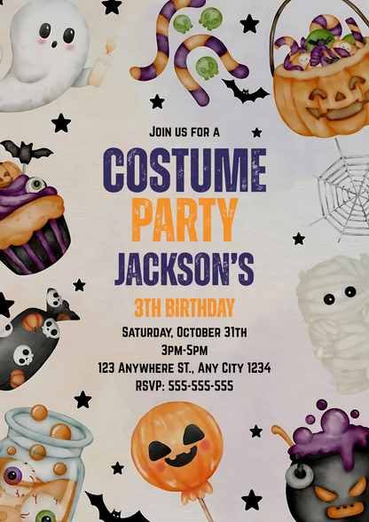 Halloween Costume Birthday Party Invite - CreativeRino