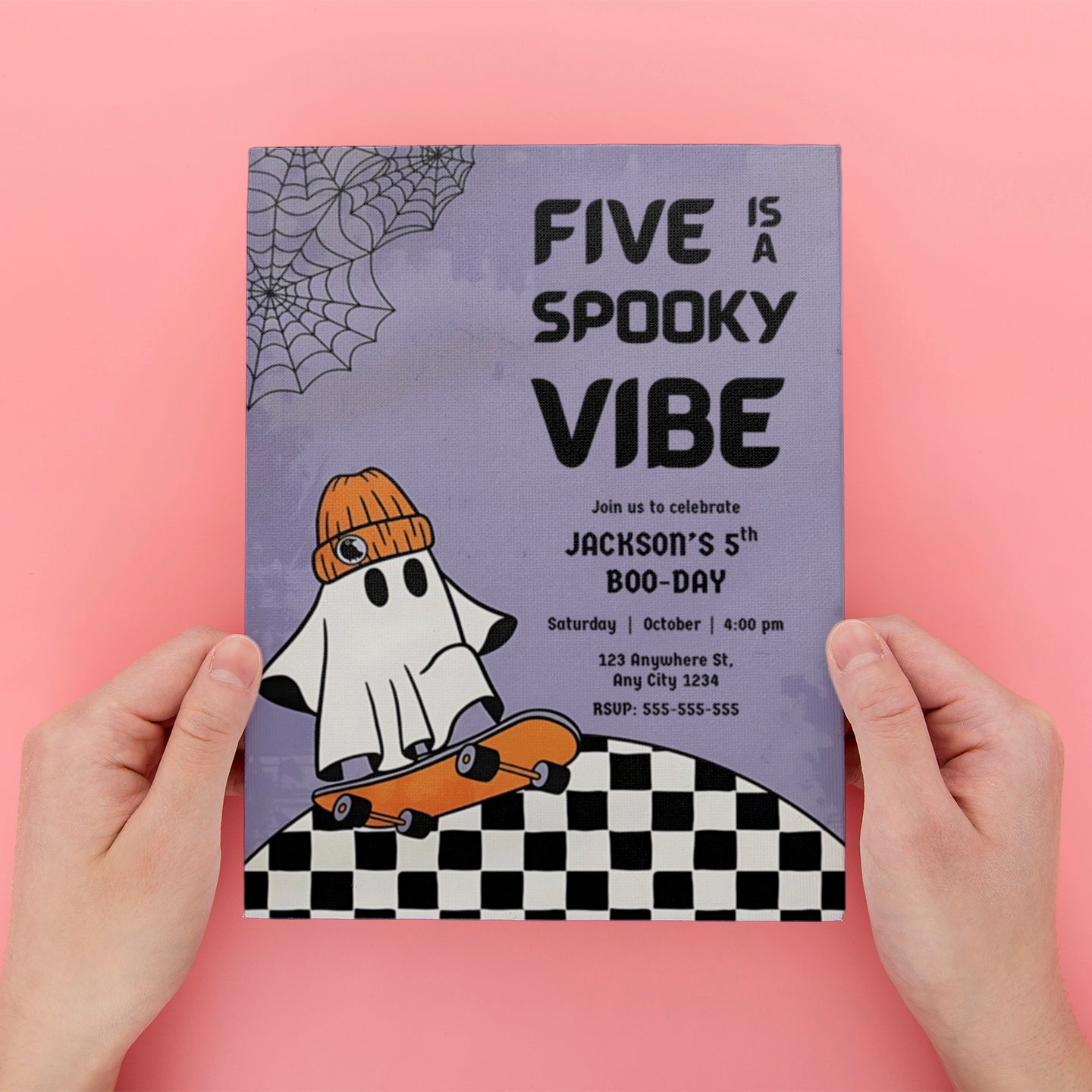 Five Is A Spooky Vibe Halloween Ghost 5th Birthday Party Invite - CreativeRino