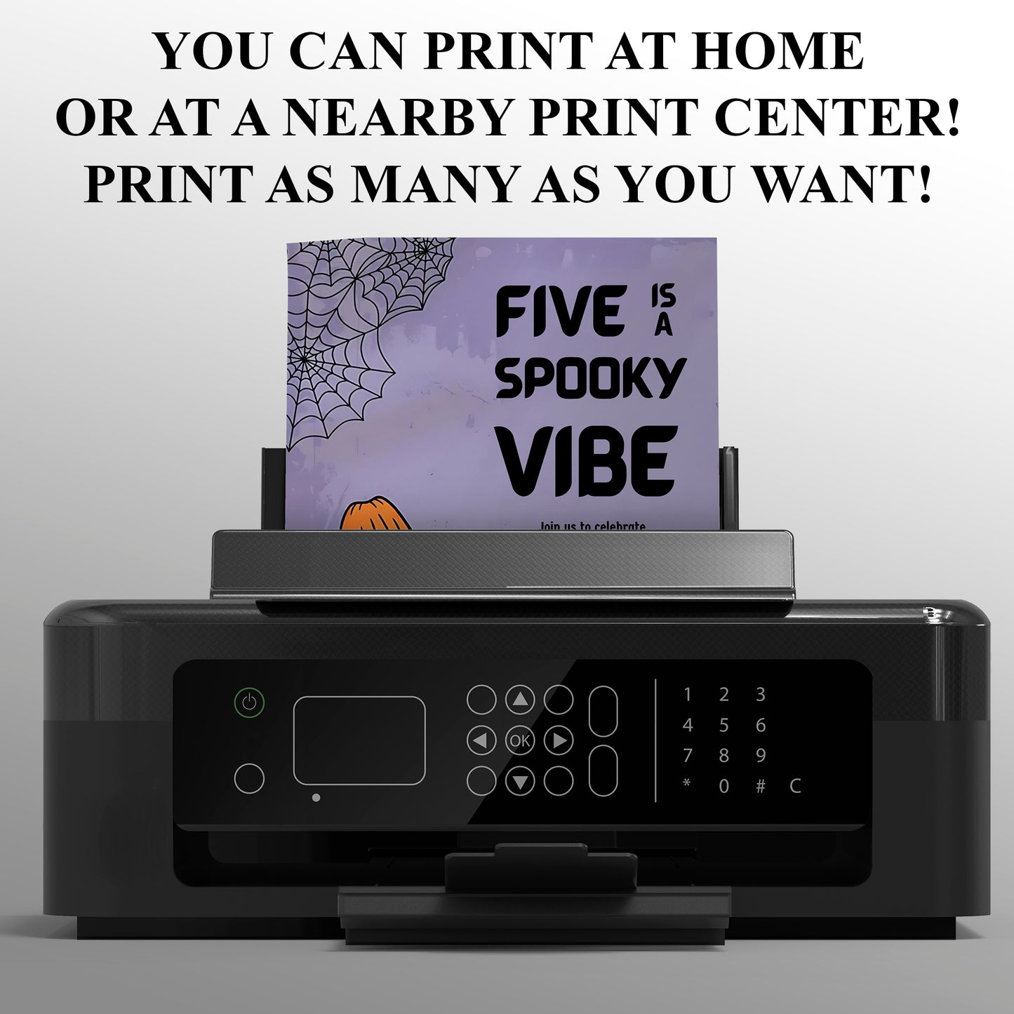 Five Is A Spooky Vibe Halloween Ghost 5th Birthday Party Invite - CreativeRino