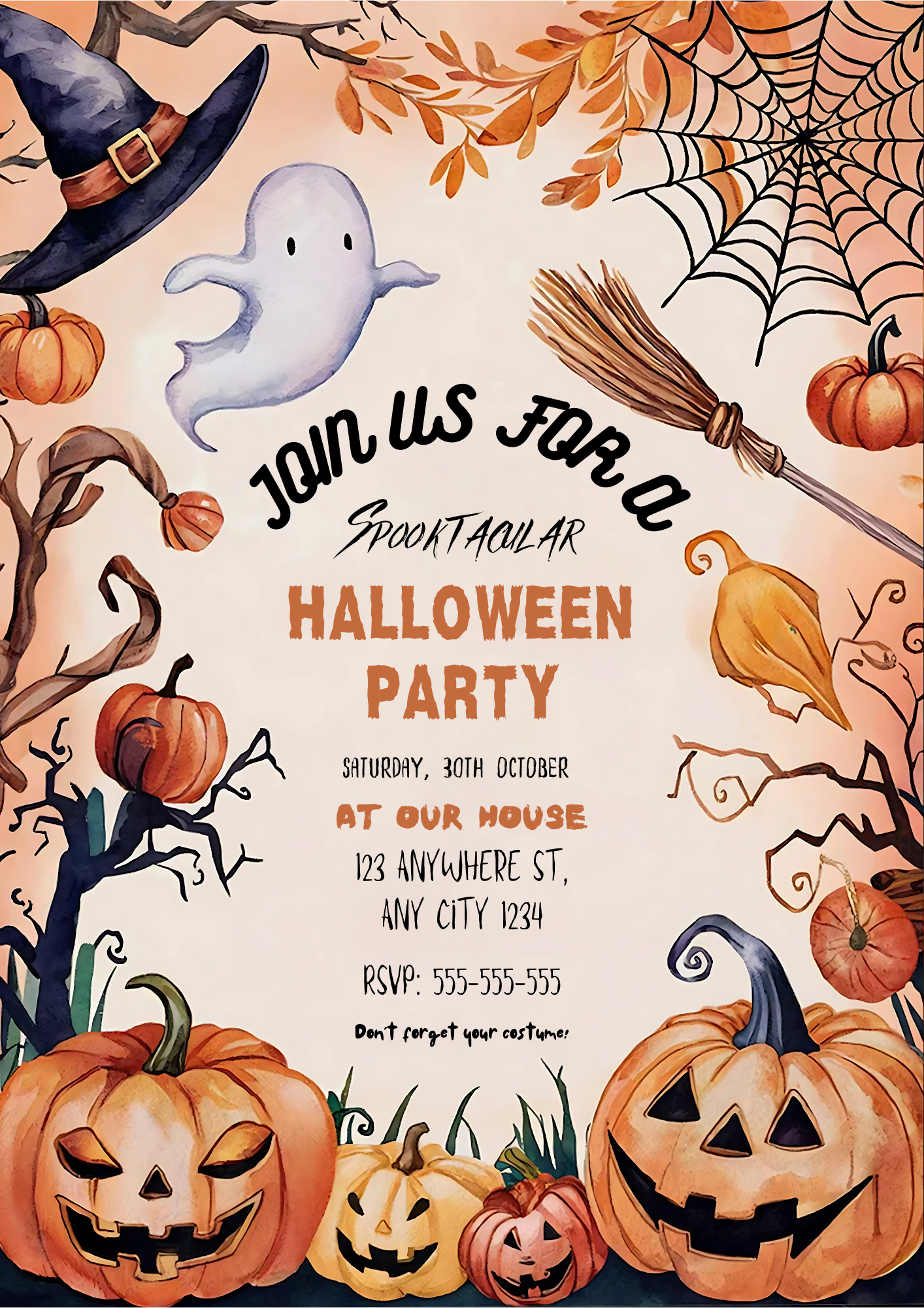 Halloween Party Invitation Spooky Pumpkin Birthday Invitation - CreativeRino