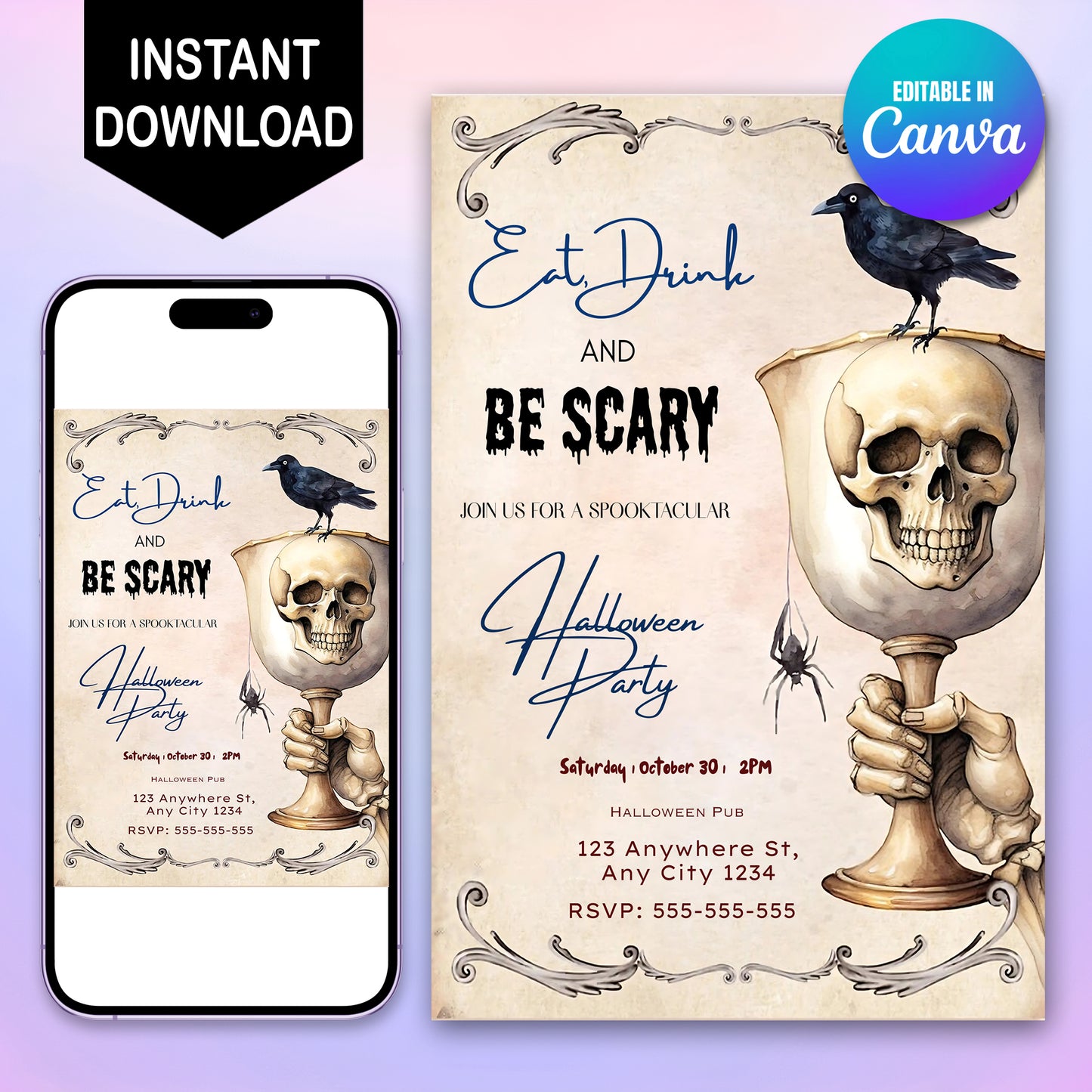 Eat Drink Be Scary Halloween Party Invitation - CreativeRino