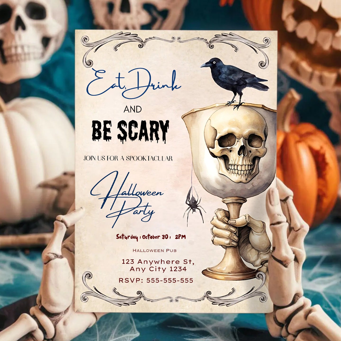 Eat Drink Be Scary Halloween Party Invitation - CreativeRino