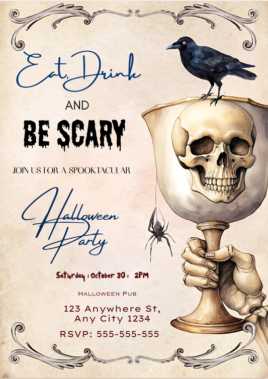 Eat Drink Be Scary Halloween Party Invitation - CreativeRino