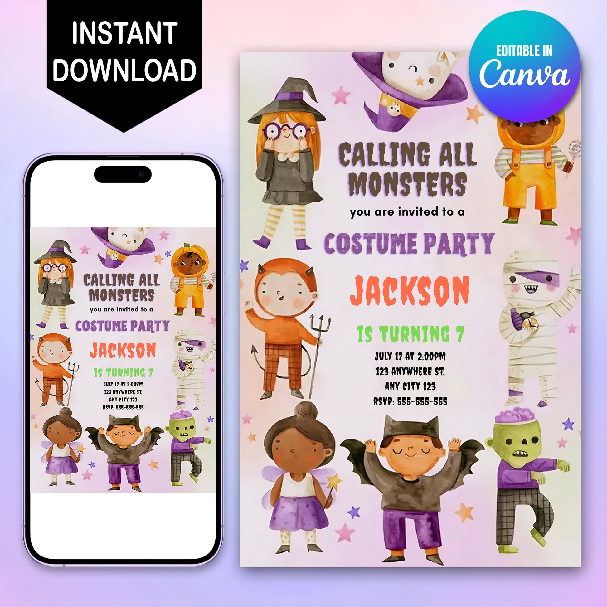 Calling All Monsters Halloween Birthday Invitation - CreativeRino