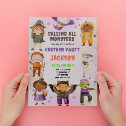 Calling All Monsters Halloween Birthday Invitation - CreativeRino