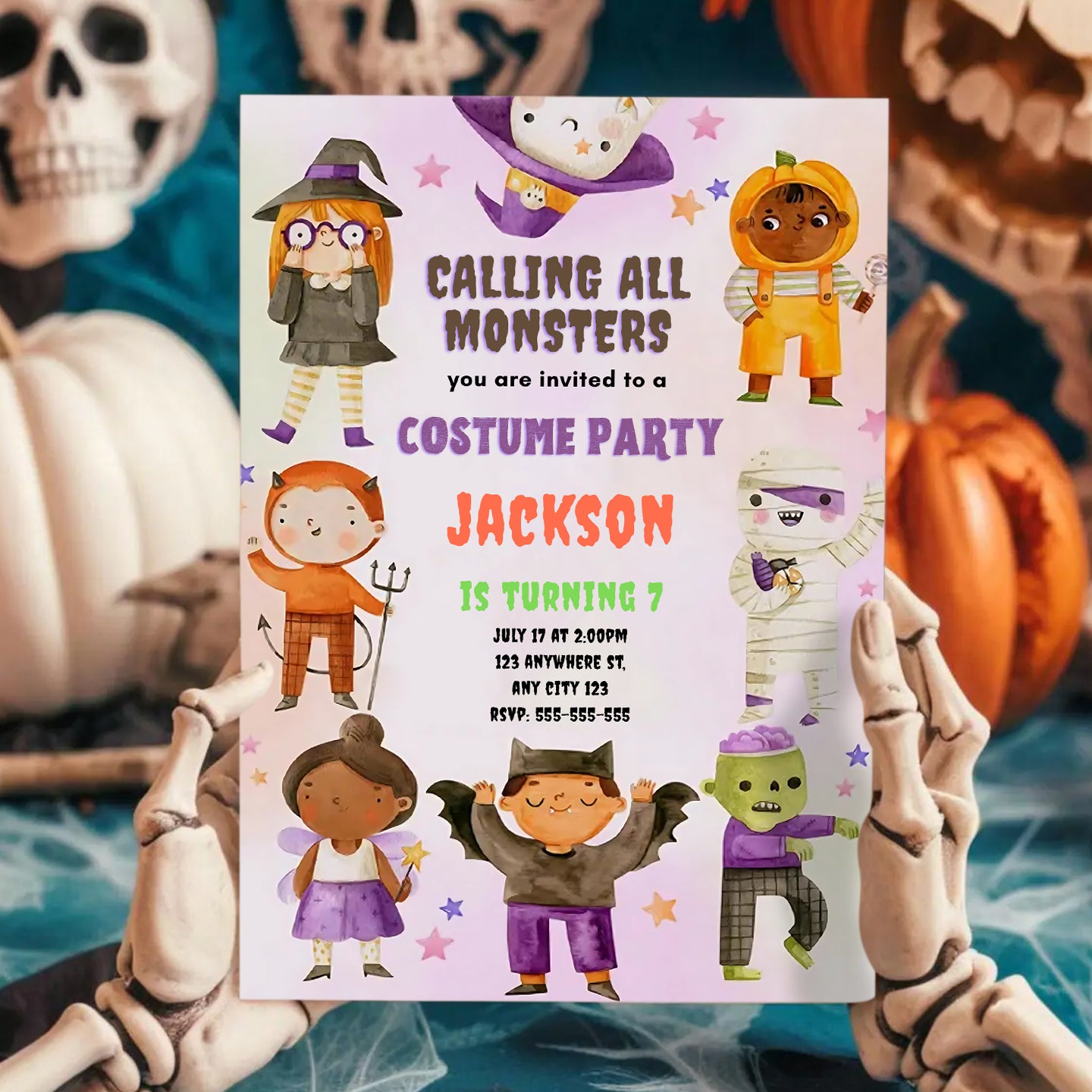 Calling All Monsters Halloween Birthday Invitation - CreativeRino
