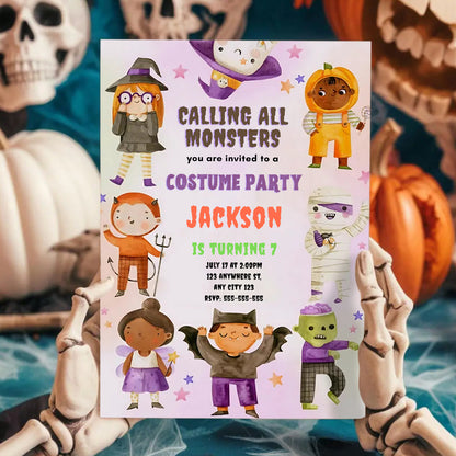 Calling All Monsters Halloween Birthday Invitation - CreativeRino