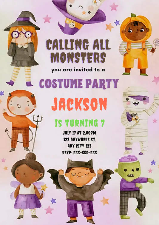 Calling All Monsters Halloween Birthday Invitation - CreativeRino