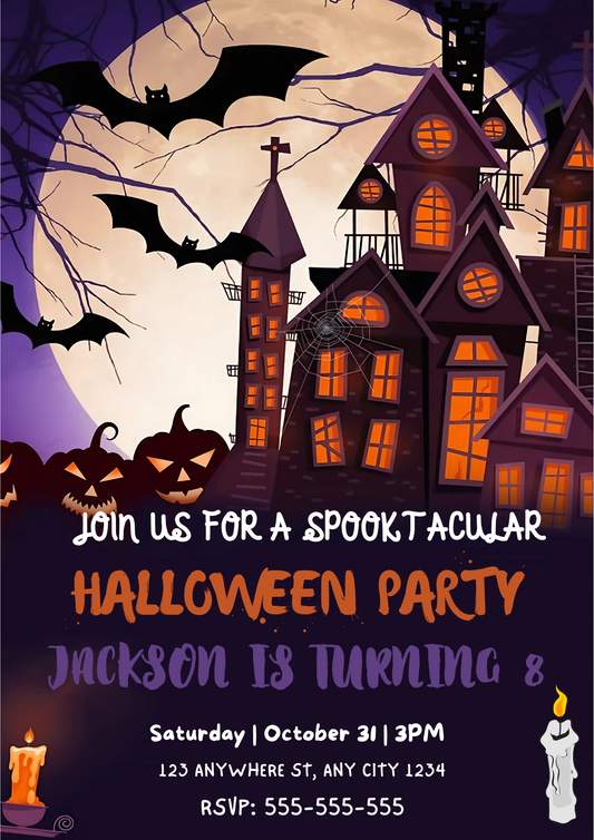 Spooky Haunted House Halloween Birthday Invitation - CreativeRino