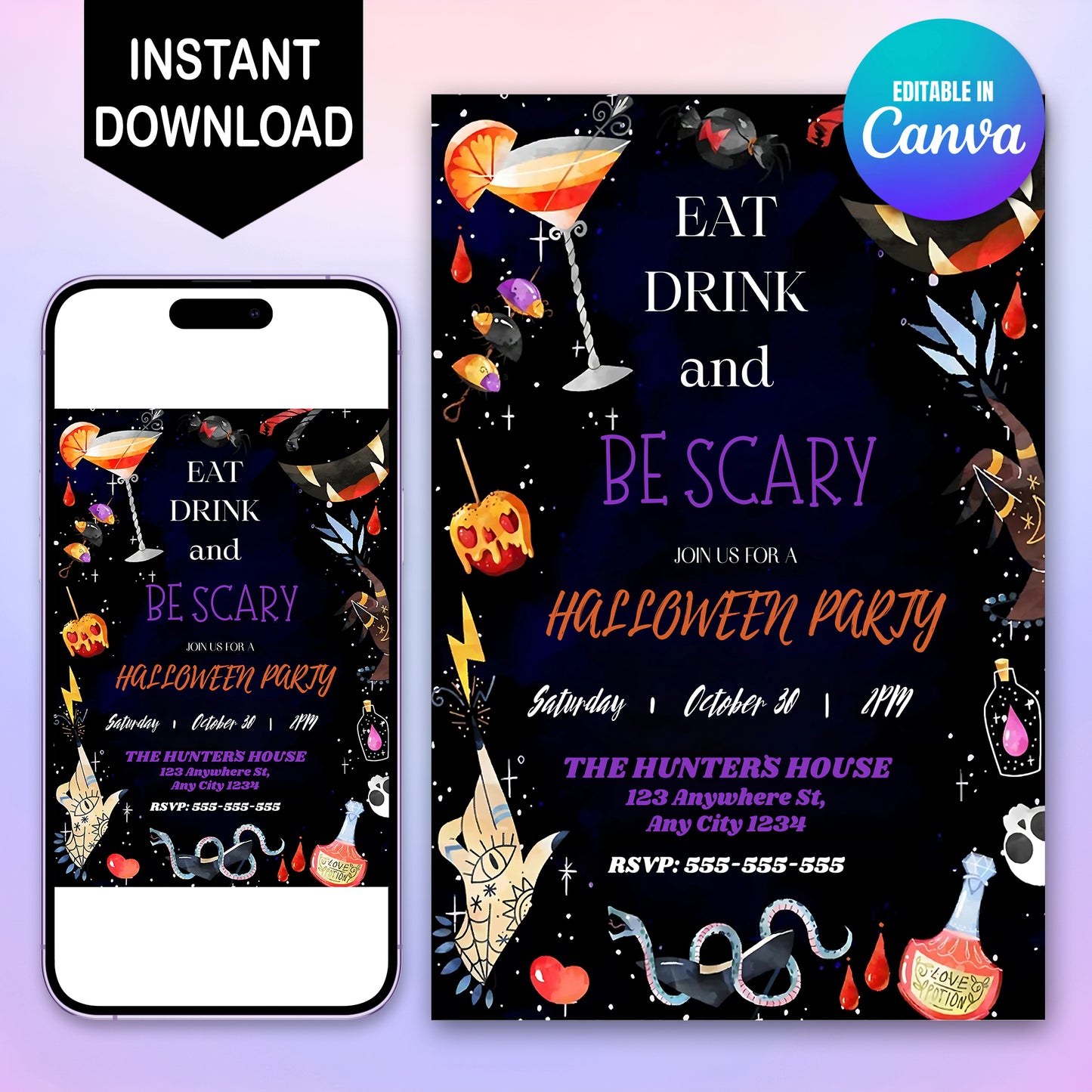 Cocktail Halloween Party Invitation - CreativeRino