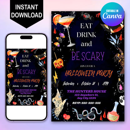 Cocktail Halloween Party Invitation - CreativeRino