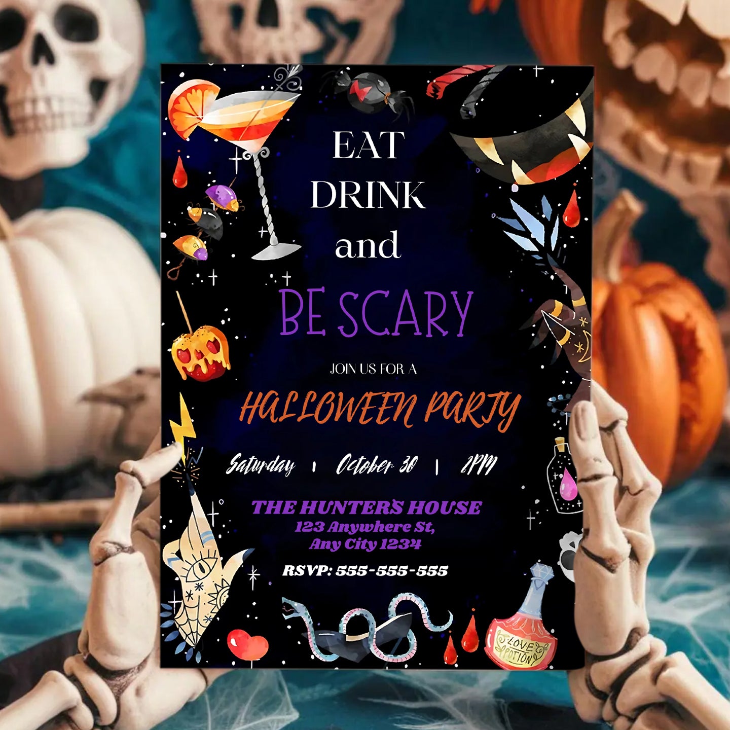 Cocktail Halloween Party Invitation - CreativeRino