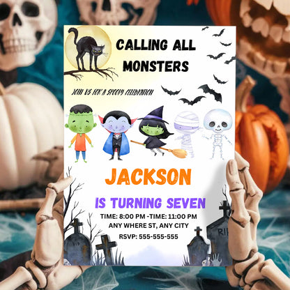 Calling All Monsters Halloween Birthday Template - CreativeRino
