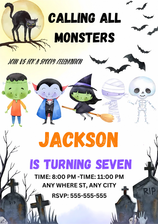 Calling All Monsters Halloween Birthday Template - CreativeRino
