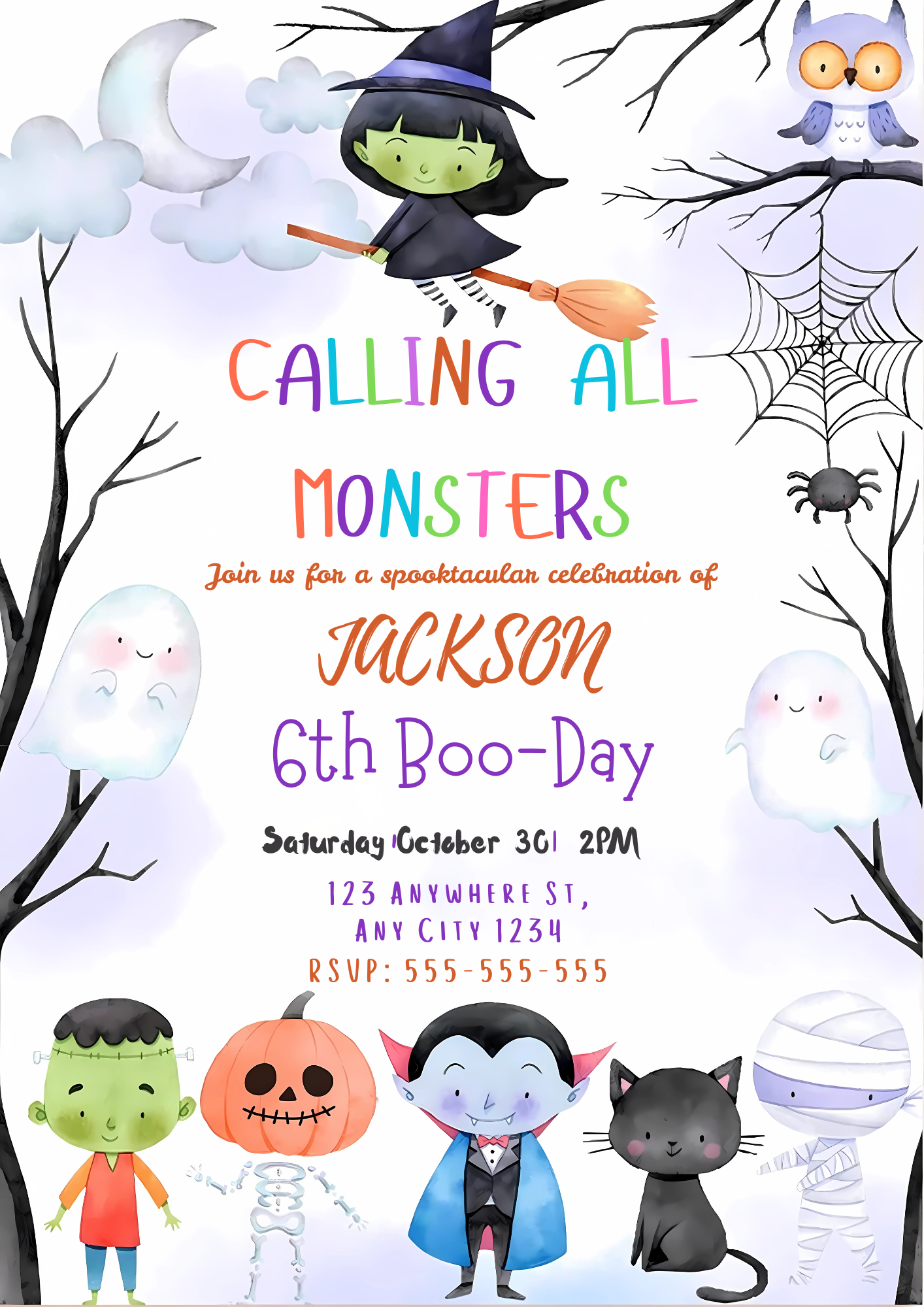 Calling All Monsters Halloween Birthday Invitation - CreativeRino