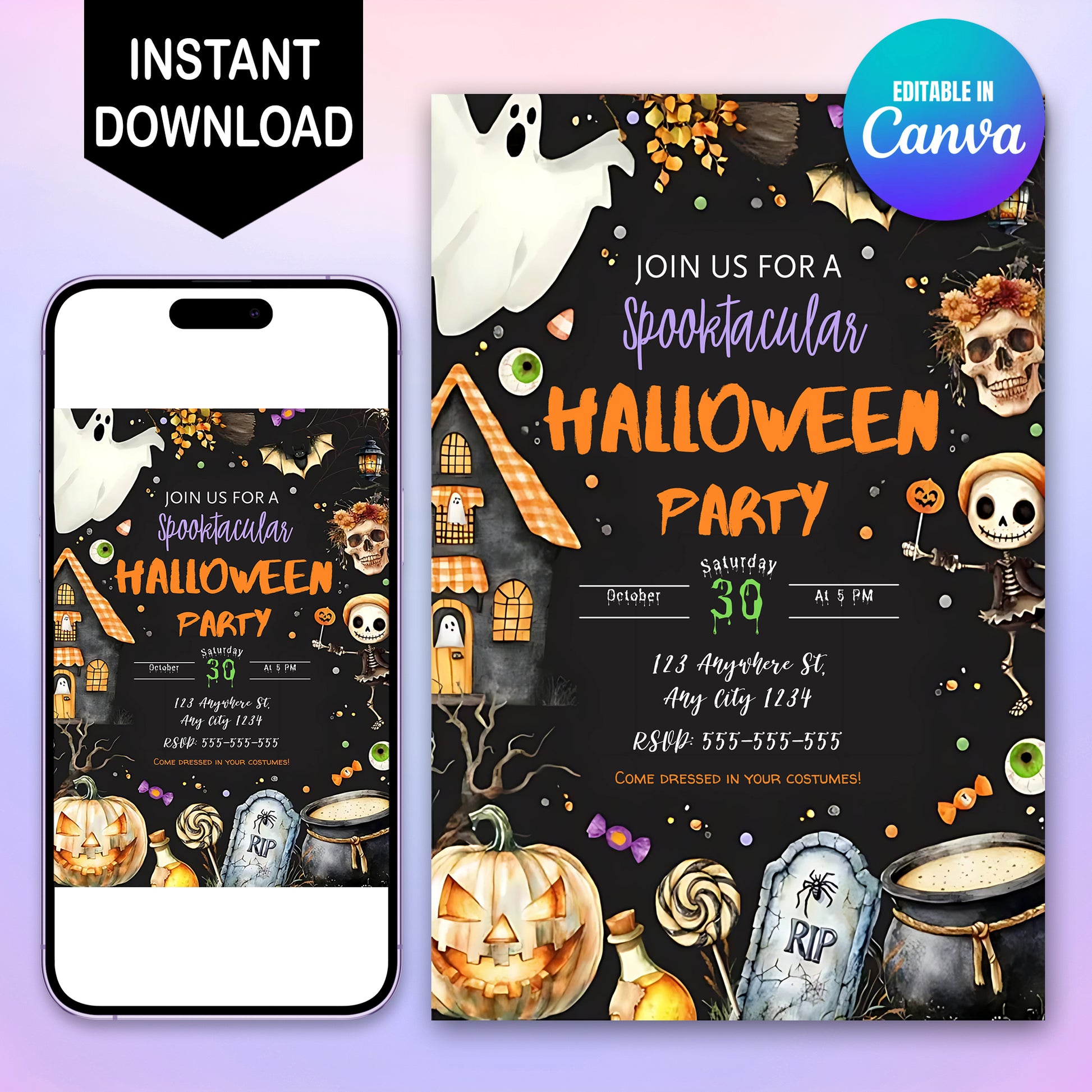 Editable Halloween Birthday Invitation Template - CreativeRino
