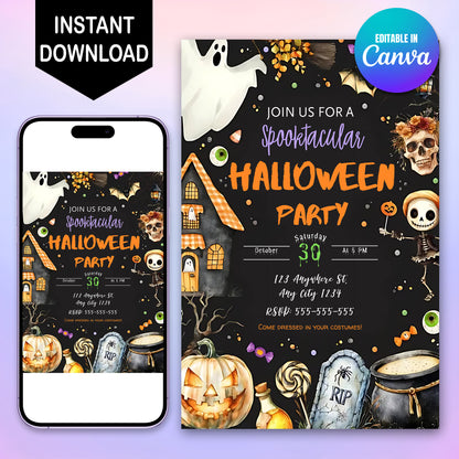 Editable Halloween Birthday Invitation Template - CreativeRino