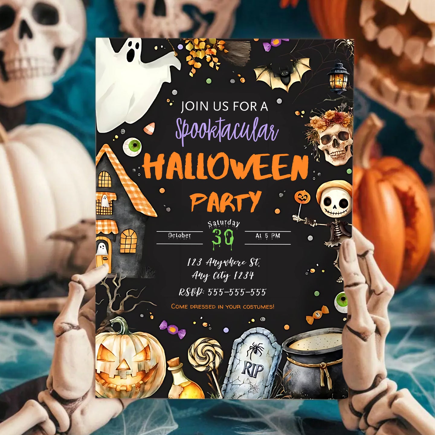 Editable Halloween Birthday Invitation Template - CreativeRino