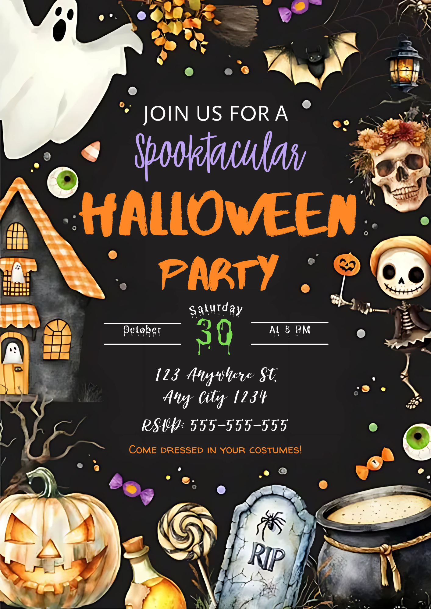 Editable Halloween Birthday Invitation Template - CreativeRino