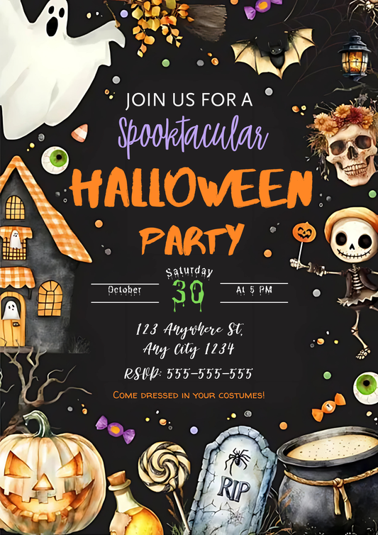 Editable Halloween Birthday Invitation Template - CreativeRino