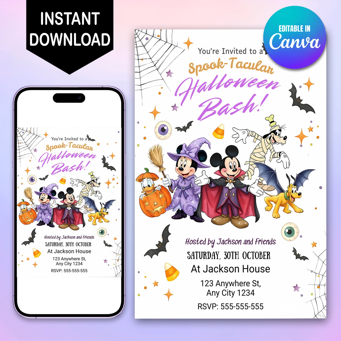 Disney Halloween Mickey and Friends Birthday Invitation - CreativeRino