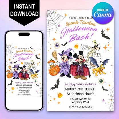 Disney Halloween Mickey and Friends Birthday Invitation - CreativeRino