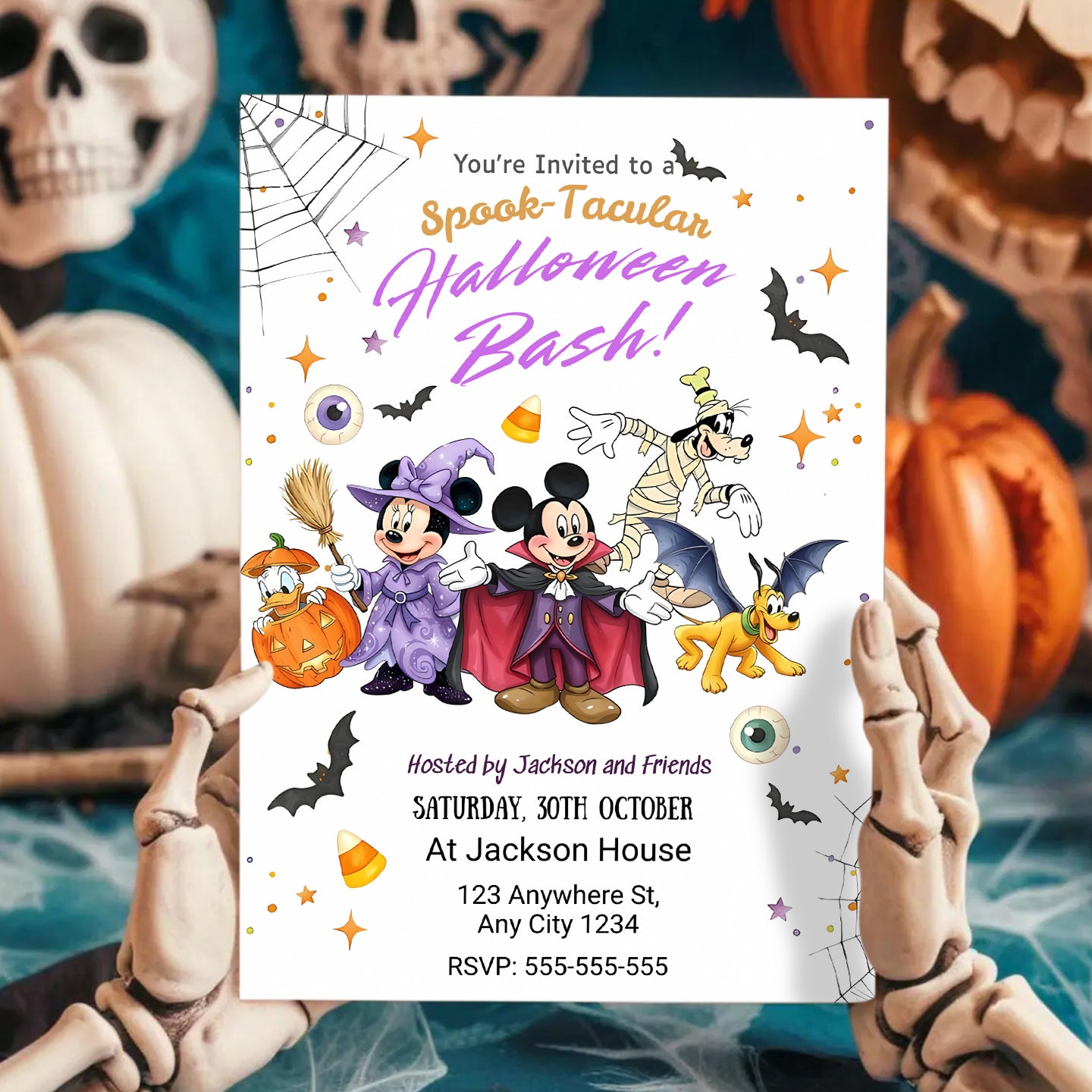 Disney Halloween Mickey and Friends Birthday Invitation - CreativeRino