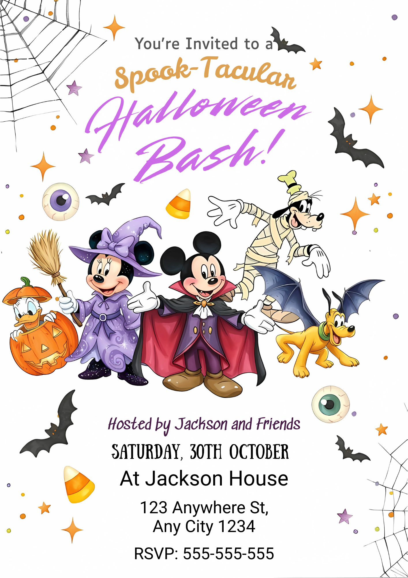 Disney Halloween Mickey and Friends Birthday Invitation - CreativeRino