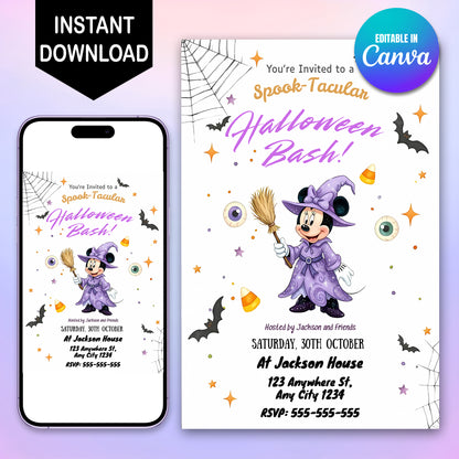 Minnie Mouse Halloween Birthday Invitation - CreativeRino