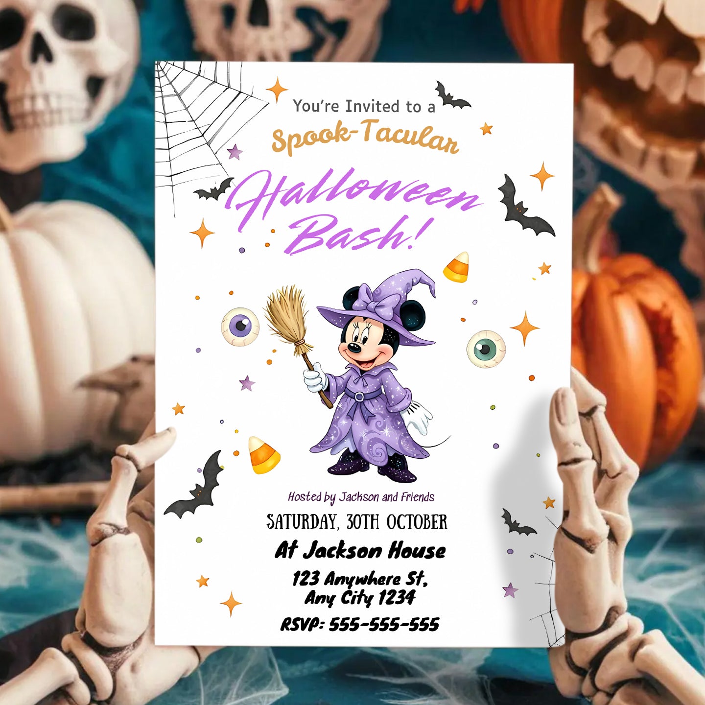 Minnie Mouse Halloween Birthday Invitation - CreativeRino